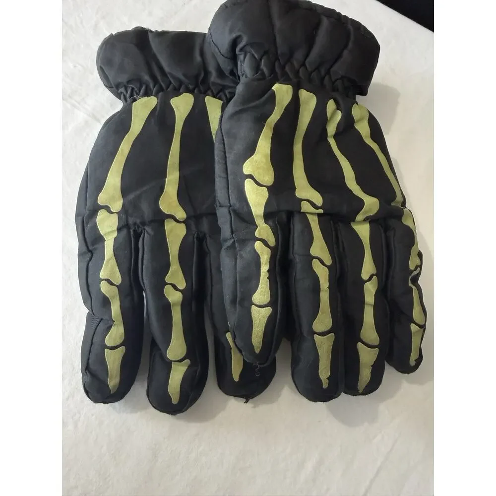 3M Thinsulate Insulated Skeleton Snow Ski Gloves Size XL Kids Glow-In-The-Dark